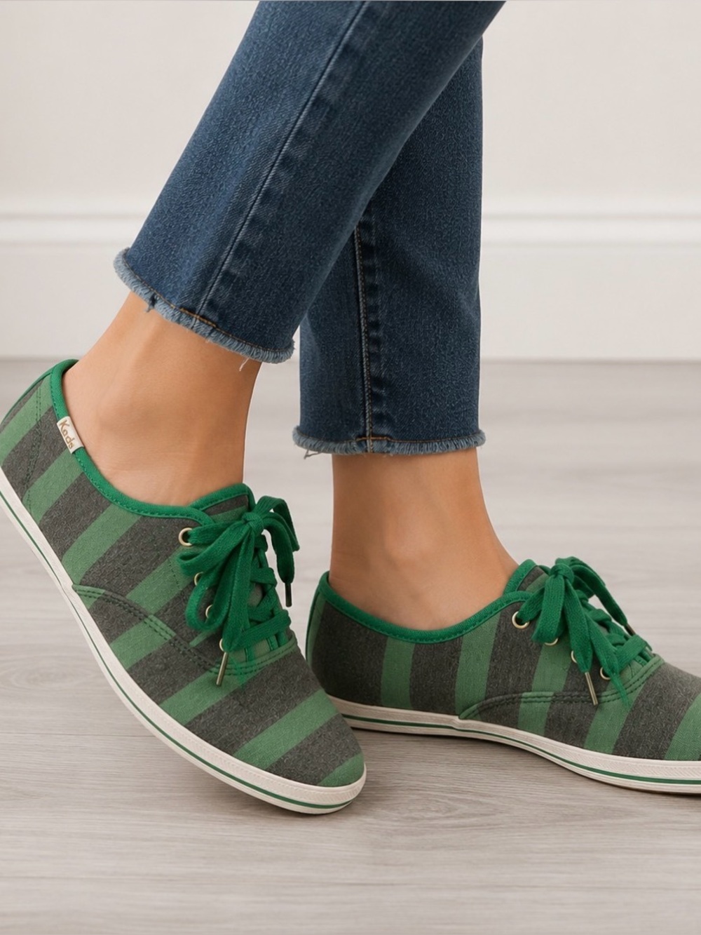 Kate Spade Striped Green and Gray Sneakers